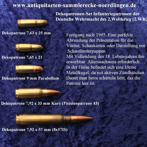 Dekopatronen-Set Infanteriepatronen der Deutsche Wehrmacht des 2.Weltkrieg (2.WK)