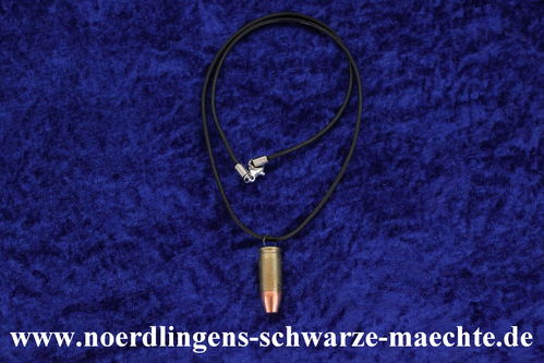 Lederhalsband mit Verschluss Dekopatrone 9 mm Parabellum Messinghülse mit Kegelstumpf Geschoss