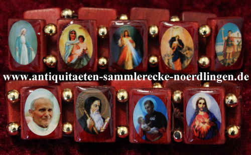Bettelarmband - Armband aus Holzplättchen mit Heiligenbildern und Christen