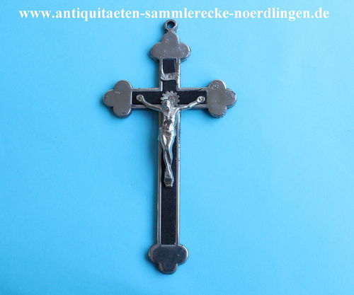 Sterbekreuz Lazaruskreuz Metall schwarzer Holzeinlage INRI Sonne Dornenkrone Öse